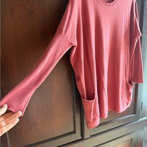 Women's coral soft long  Sleeve sweater with pockets
